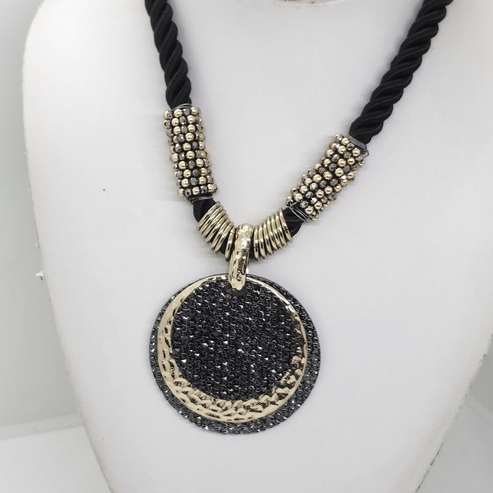 Nwt Erica Lyons Black And Gold Cord Necklace